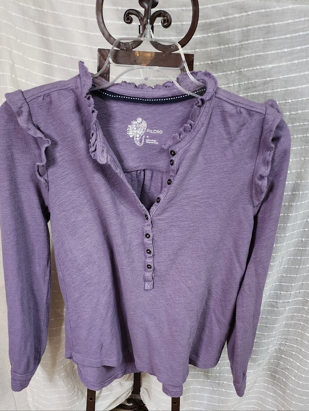 Pilcro Purple Henley Long Sleeve Top